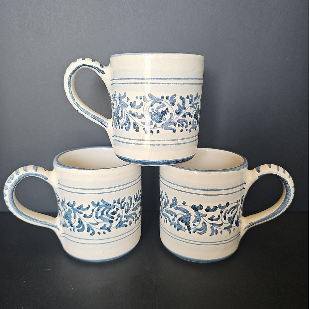 3 Sora d'Alba Volpi Italian Majolica Coffee Tea Mugs Hand Painted 1940-50's - R7
